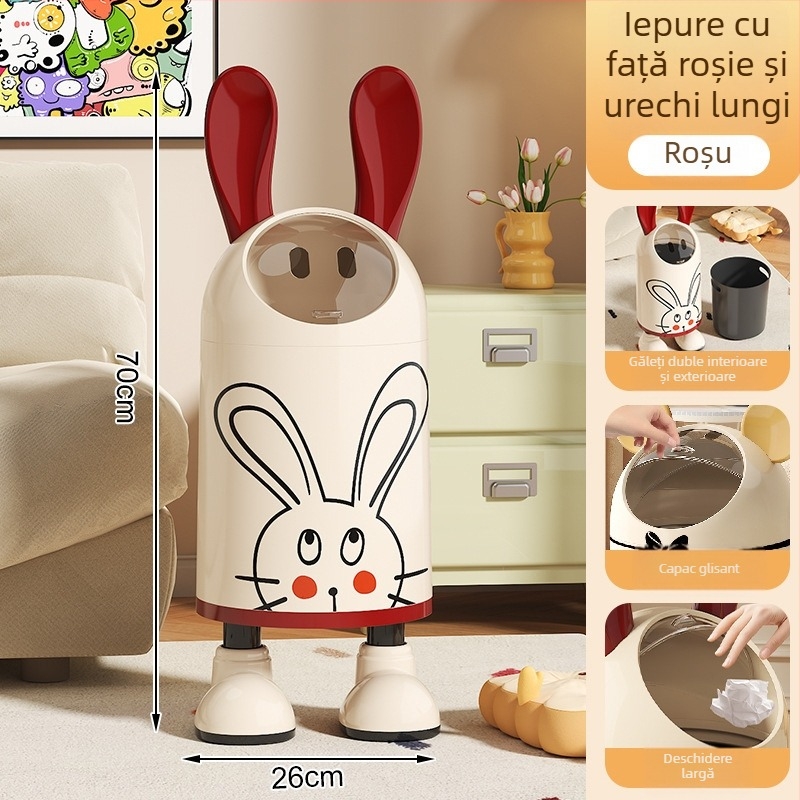 Coș de gunoi pentru uz casnic, 8L, cu capac basculant, stil modern 2025, design drăguț cu urechi de iepure
