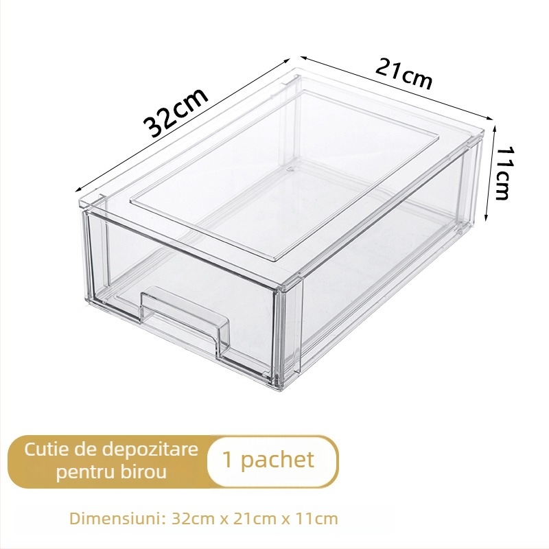 Cutie transparentă de depozitare a cosmeticelor cu sertare glisante – organizator de birou pentru cosmetică și obiecte mici