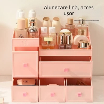 Organizator plastic pentru cosmetice pentru birou, cutie de machiaj cu sertare și spațiu de depozitare pentru îngrijirea pielii