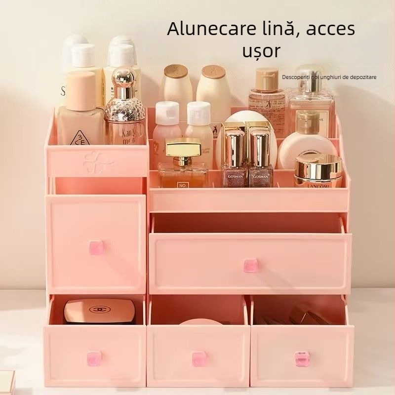 Organizator plastic pentru cosmetice pentru birou, cutie de machiaj cu sertare și spațiu de depozitare pentru îngrijirea pielii