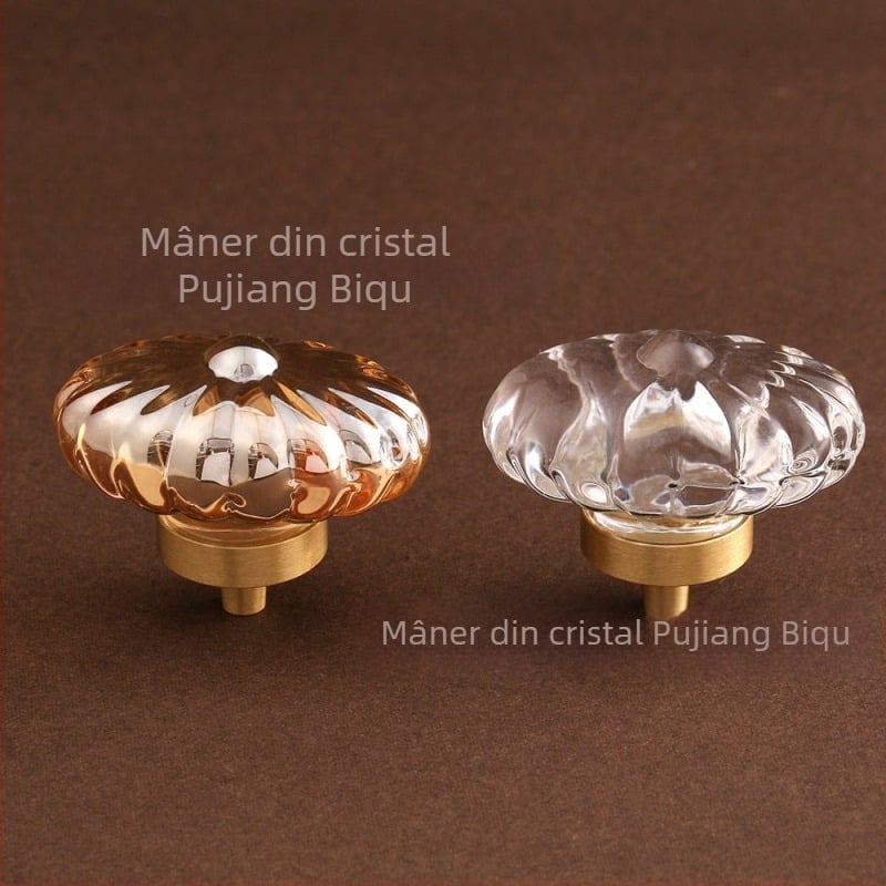 Mâner din cristal cu bază din alamă, design elegant bi-ton pentru uși de dulap, sertare și garderobă