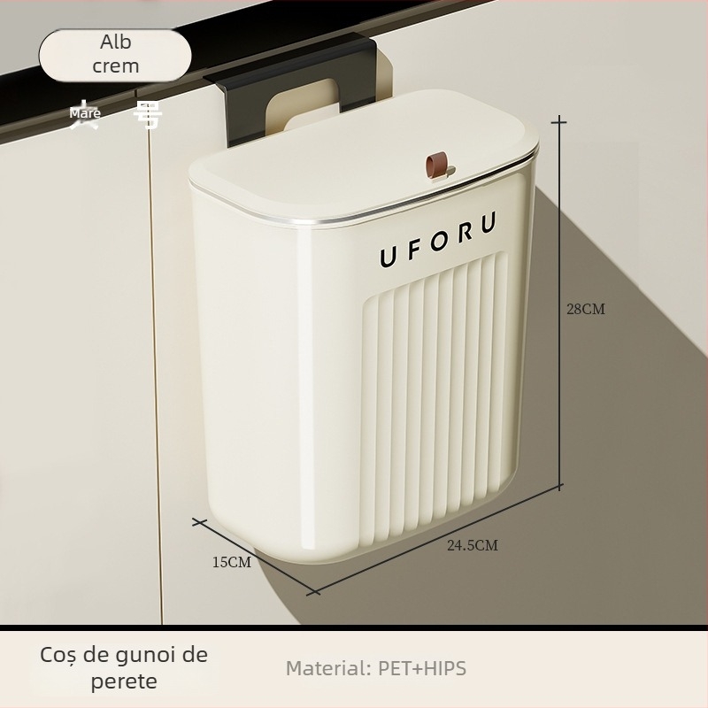 Coș de gunoi de bucătărie montat pe perete, 7 L, capacitate mare, cu capac, design cu spațiu îngust