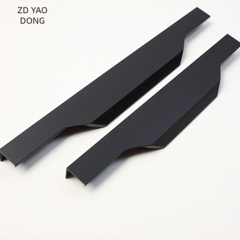 Maner pentru dulapuri negru, design minimalist, pentru uși și sertare, cu priză extinsă pentru degetul mare, din aliaj de aluminiu, canale ascunse