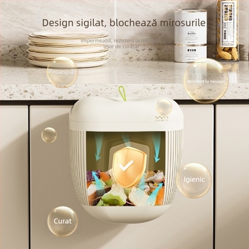 Coș de gunoi montat pe perete, cu capac, 10 L, din plastic, pentru bucătărie, baie și sufragerie