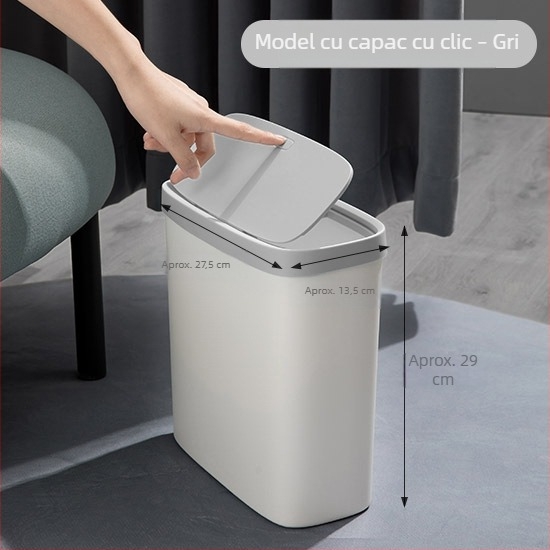 Coș de gunoi pentru baie din plastic, profil subțire pentru spații înguste, formă cilindrică, 10 L, rezistent la mirosuri, deschidere prin apăsare