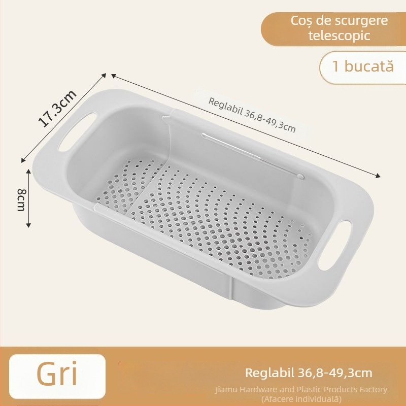 Coș extensibil de drenaj pentru chiuvetă — suport multifuncțional pentru spălat fructe și legume și scurgerea vaselor
