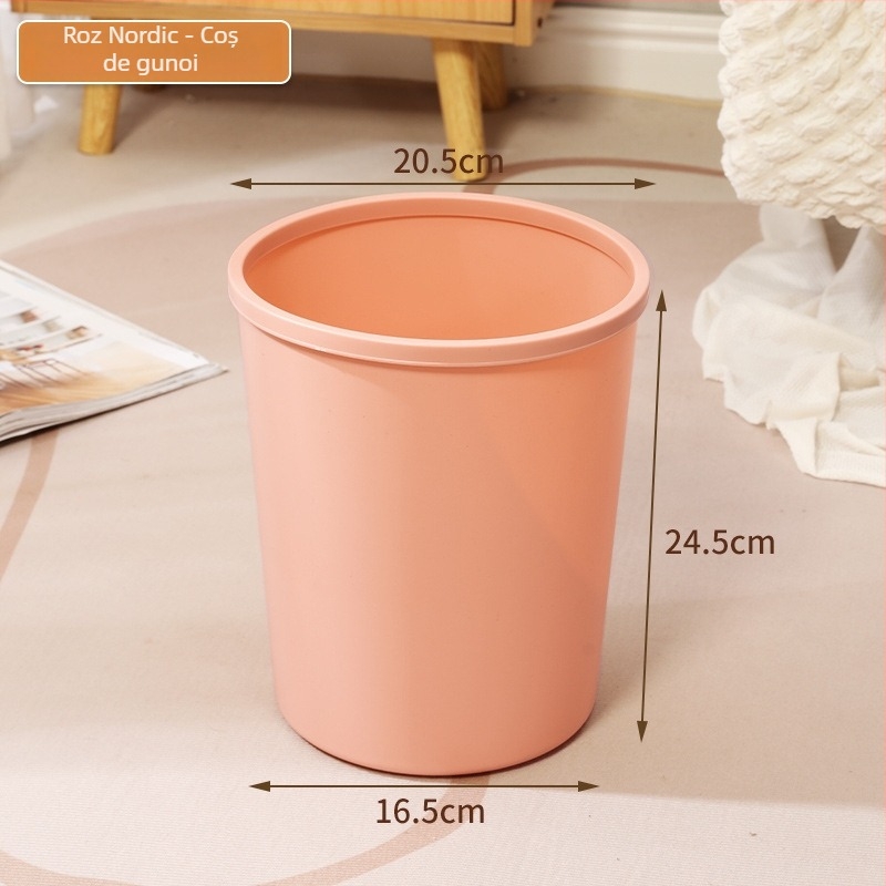 Coș de gunoi din plastic de 10 L, cu inel de compresie, fără capac, utilizare casnică: bucătărie, sufragerie, dormitor, baie