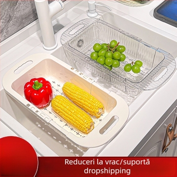 Raft telescopic pentru chiuveta de bucătărie, economie de spațiu, raft multifuncțional pentru scurgere și filtrare