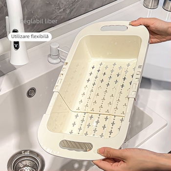 Raft telescopic pentru chiuveta de bucătărie, economie de spațiu, raft multifuncțional pentru scurgere și filtrare