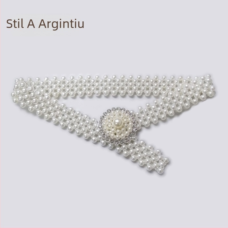 Centură de talie cu perle pentru femei, accesoriu simplu și elegant pentru rochii și fuste, lanț elastic, lățime 2–4 cm