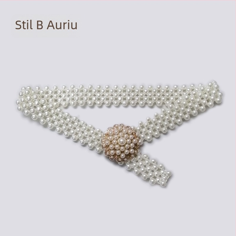 Centură de talie cu perle pentru femei, accesoriu simplu și elegant pentru rochii și fuste, lanț elastic, lățime 2–4 cm