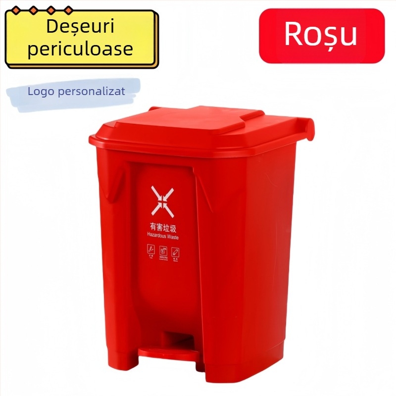 Coș de gunoi exterior multicolor, cu pedala, capac, capacitate mare pentru uz casnic și comunitar, potrivit spațiilor comerciale