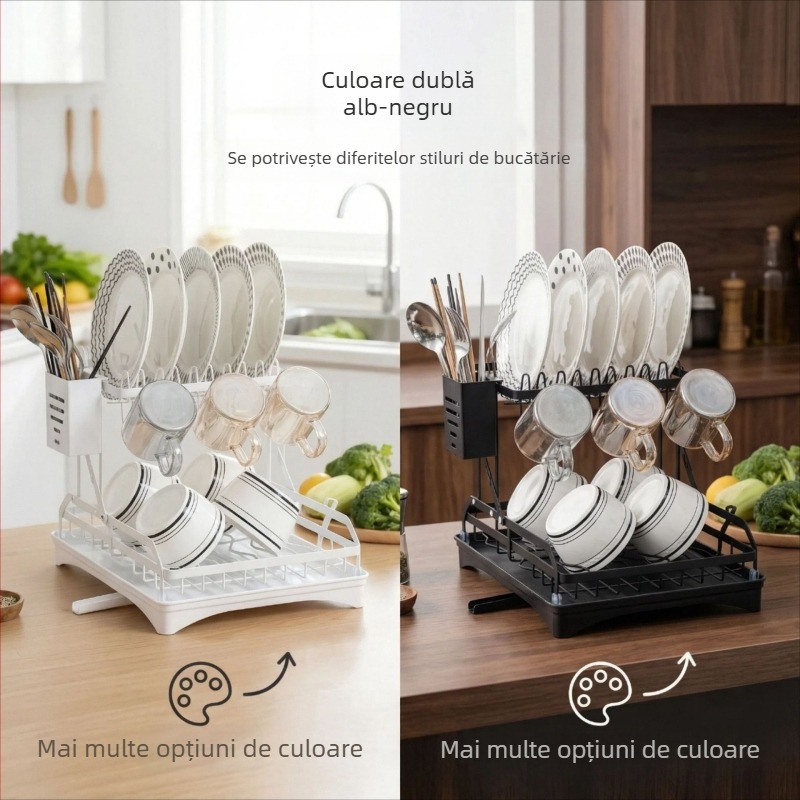Raft de vase pentru bucătărie – suport pe blat cu drenaj, multi-etajat