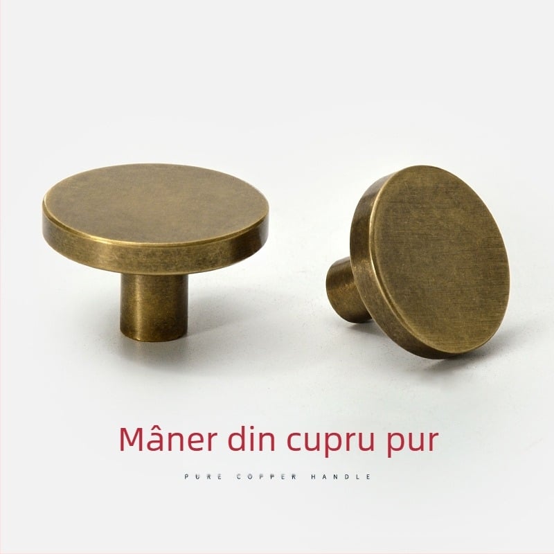 Mâner din cupru pur, stil retro chinezesc, pentru dulapuri, montaj cu o singură gaură, design minimalist.