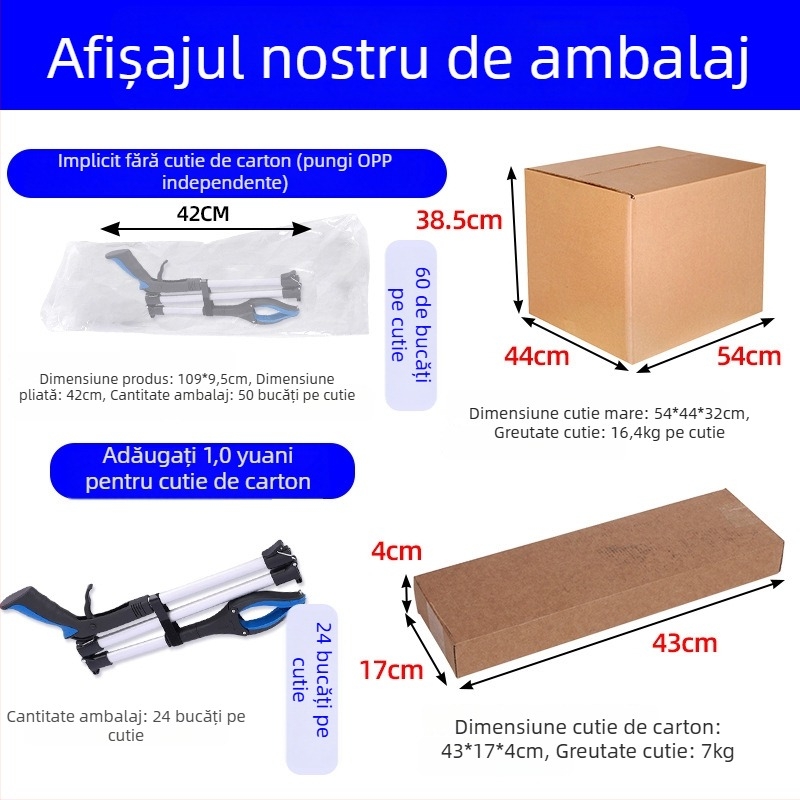 204 Clește de gunoi cu trei secțiuni și tijă extensibilă, pentru lucrători de salubritate, ergonomic