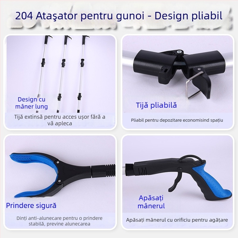204 Clește de gunoi cu trei secțiuni și tijă extensibilă, pentru lucrători de salubritate, ergonomic