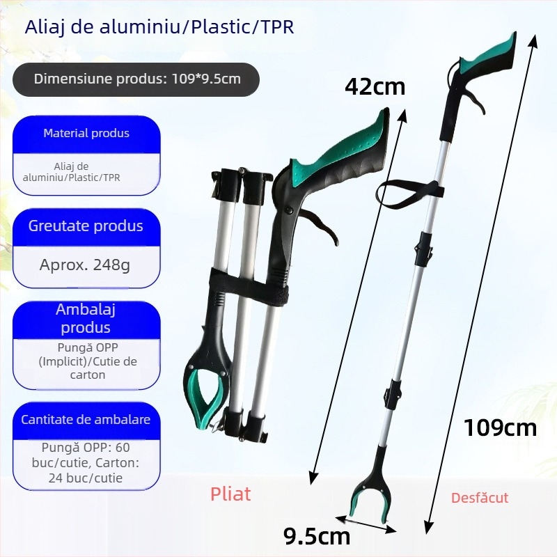 204 Clește de gunoi cu trei secțiuni și tijă extensibilă, pentru lucrători de salubritate, ergonomic