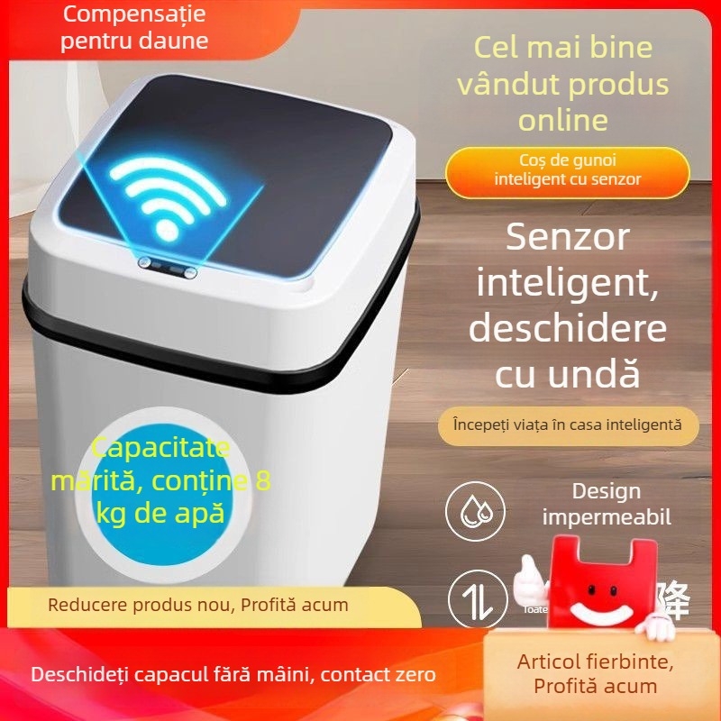 Coș de gunoi inteligent cu senzor și capac, pentru uz casnic — controlul mirosurilor, potrivit pentru dormitor, baie și sufragerie