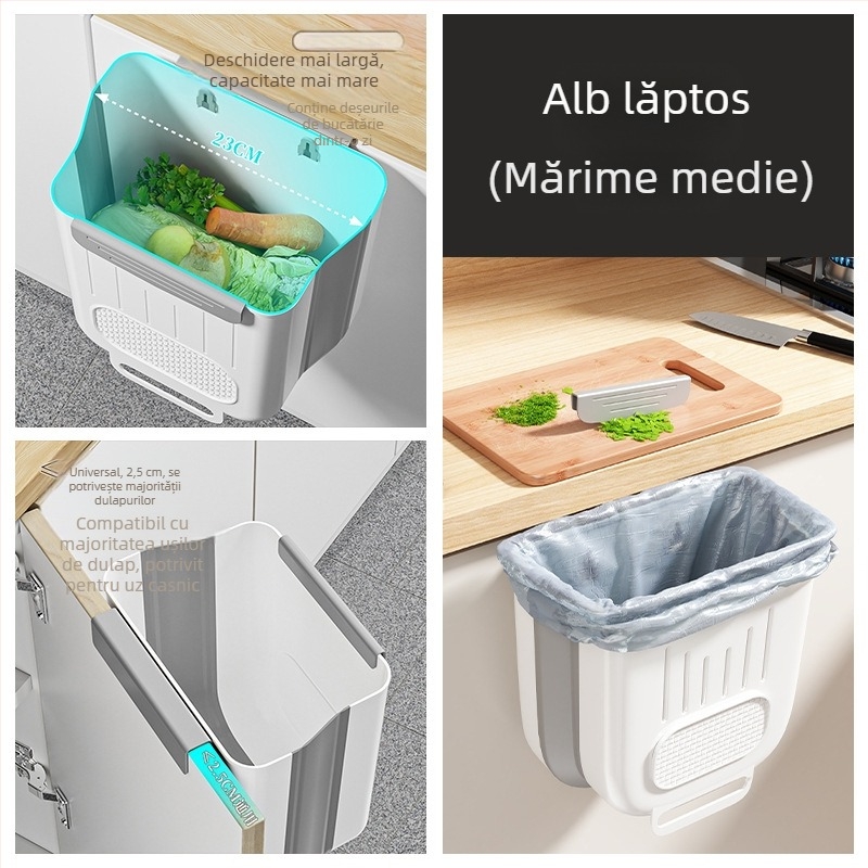 Coș pliabil montat pe perete pentru bucătărie, din plastic, pătrat, fără capac, capacitate sub 4 L, uz casnic