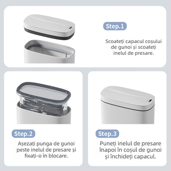 Coș de gunoi inteligent cu senzor pentru living, impermeabil, cu capac, capacitate de 14 litri
