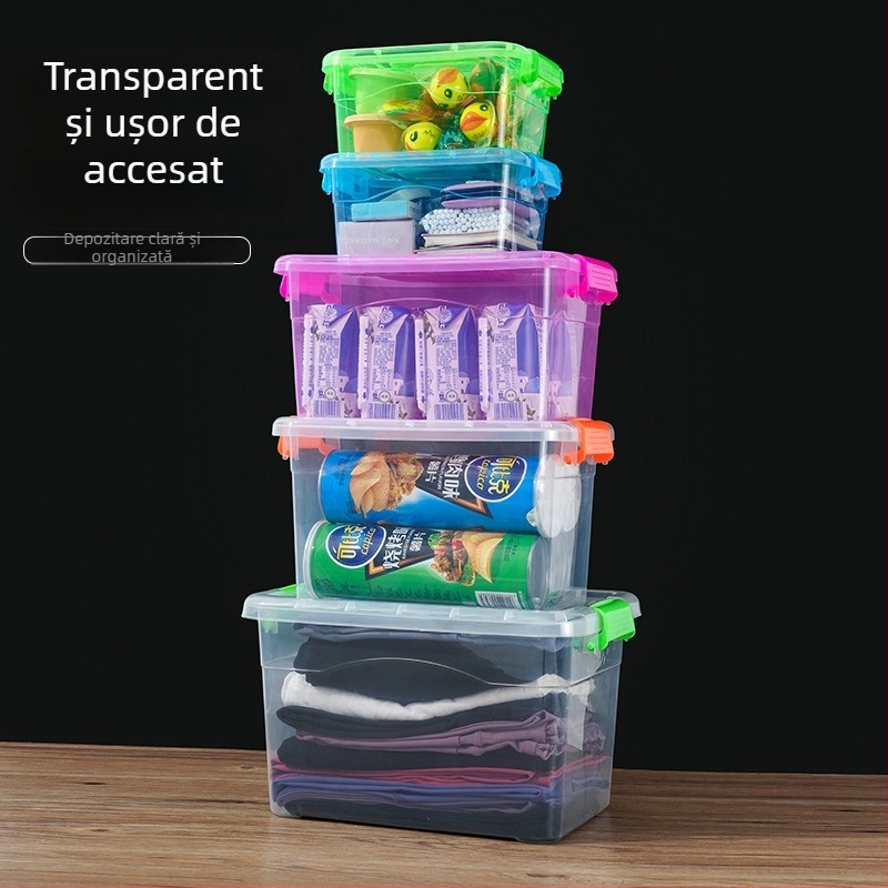 Cutie de depozitare din plastic, organizator transparent pentru haine și jucării, cu capac