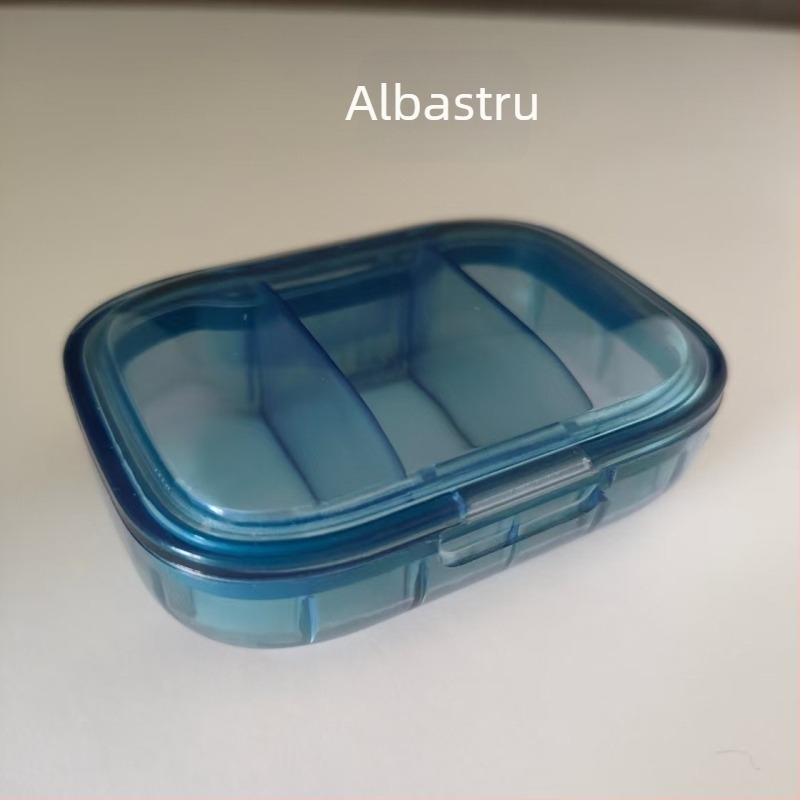 Cutie portabilă de medicamente cu trei compartimente și capac, organizator pentru dimineață, prânz și seară