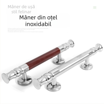 Mâner de ușă din oțel inoxidabil, finisaj lemn, pentru uși din aluminiu, perforat, stil vintage