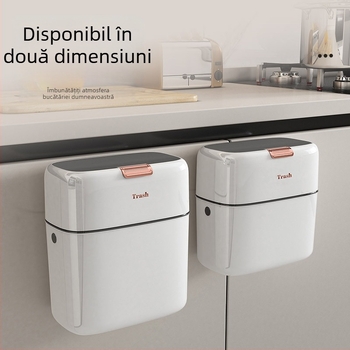 Coș de gunoi suspendat pe perete, cu capac, 9L, pentru bucătărie și baie, design subțire