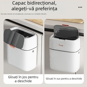 Coș de gunoi suspendat pe perete, cu capac, 9L, pentru bucătărie și baie, design subțire