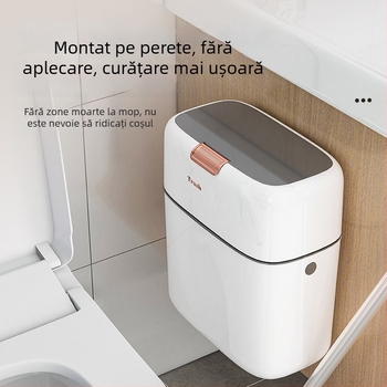 Coș de gunoi suspendat pe perete, cu capac, 9L, pentru bucătărie și baie, design subțire