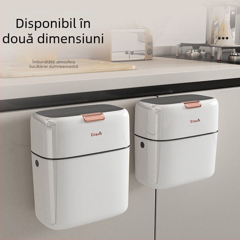 Coș de gunoi suspendat pe perete, cu capac, 9L, pentru bucătărie și baie, design subțire