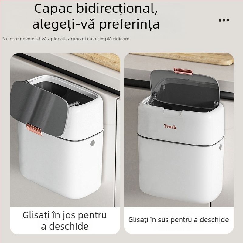 Coș de gunoi suspendat pe perete, cu capac, 9L, pentru bucătărie și baie, design subțire