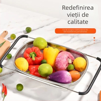 Coș de drenaj telescopic din oțel inoxidabil pentru chiuvetă — spălarea orezului și scurgerea vaselor