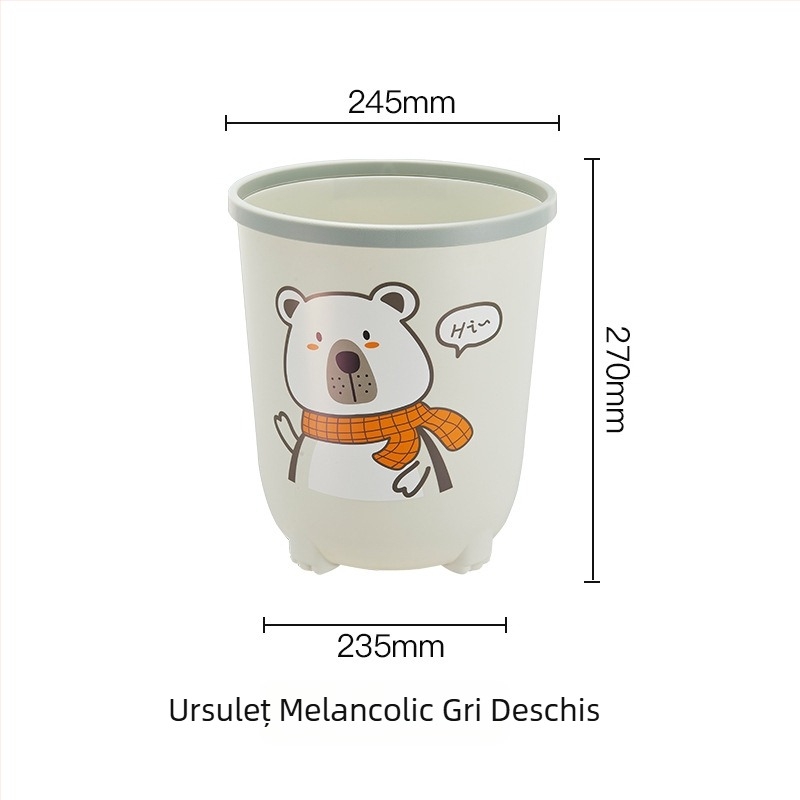 Coș de gunoi din plastic, design drăguț de desen animat, 8L, fără capac, pentru uz casnic – sufragerie sau dormitor, în formă cilindrică