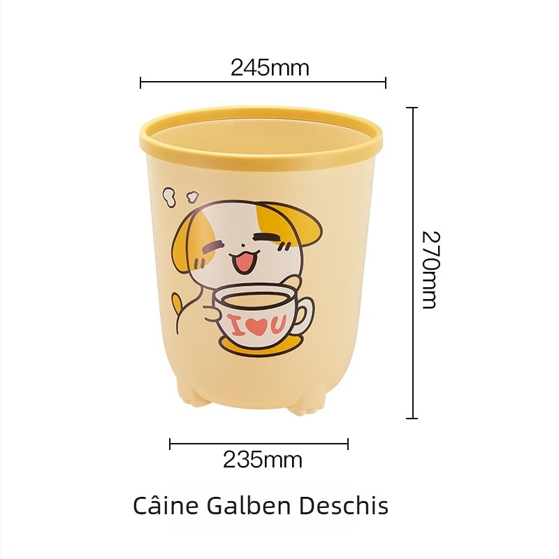 Coș de gunoi din plastic, design drăguț de desen animat, 8L, fără capac, pentru uz casnic – sufragerie sau dormitor, în formă cilindrică