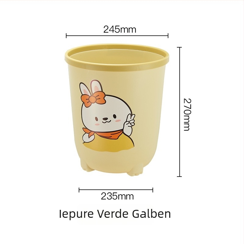 Coș de gunoi din plastic, design drăguț de desen animat, 8L, fără capac, pentru uz casnic – sufragerie sau dormitor, în formă cilindrică