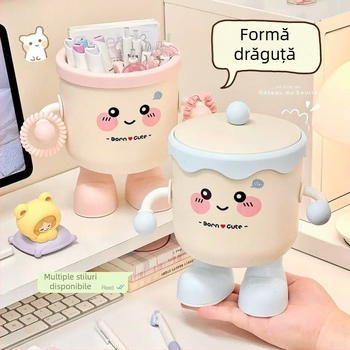 Coș de gunoi pentru birou deschis, design drăguț de desene animate, mic coș de hârtie pentru casă, birou și dormitor.