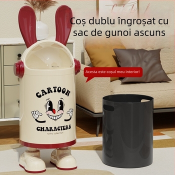 Coș de gunoi cu urechi de iepure, pentru uz casnic, capac etanș, 12 L, drăguț și creativ, model 2025