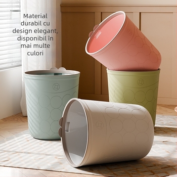 Coș de gunoi din plastic cu capac basculant, 12 L, formă butoi, pentru bucătărie, dormitor și baie