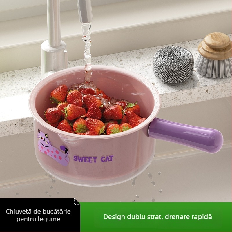 Coș de scurgere multifuncțional pentru uz casnic, suport din plastic pentru fructe și legume, filtrare a apei și bazin de spălat legume