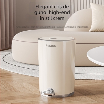 Coș crem cu pedală și capac, 10 L, pentru living, bucătărie și baie