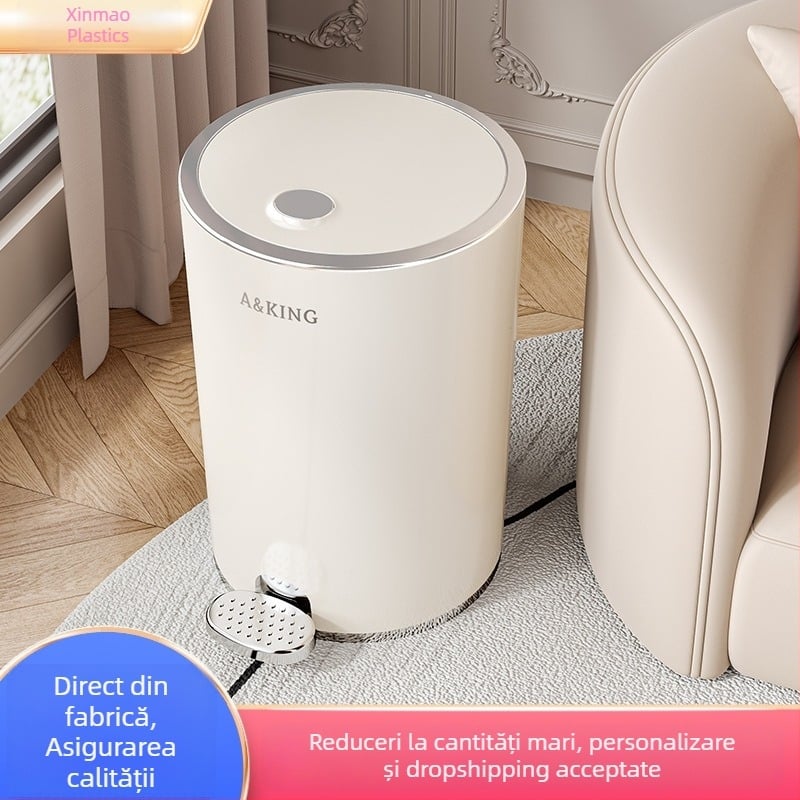 Coș crem cu pedală și capac, 10 L, pentru living, bucătărie și baie