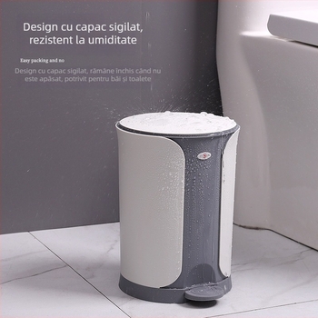 Coș de gunoi cu pedala, capac cu închidere lentă, 10 L, formă cilindrică, pentru uz casnic (sufragerie, bucătărie, baie, birou)