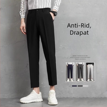 Pantaloni pentru bărbați primăvară-vară, stil coreean, croi drept, slim-fit, lungime cropped