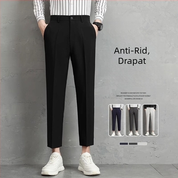 Pantaloni pentru bărbați primăvară-vară, stil coreean, croi drept, slim-fit, lungime cropped