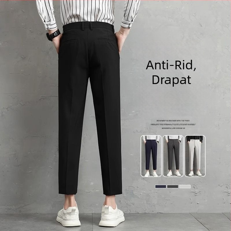 Pantaloni pentru bărbați primăvară-vară, stil coreean, croi drept, slim-fit, lungime cropped