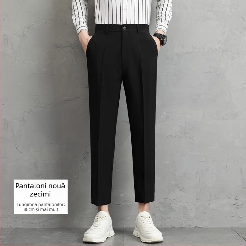 Pantaloni pentru bărbați primăvară-vară, stil coreean, croi drept, slim-fit, lungime cropped