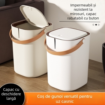 Coș de gunoi din plastic, cu deschidere prin apăsare, capacitate 12 L sau mai mult, pentru bucătărie, living și baie, cu capac