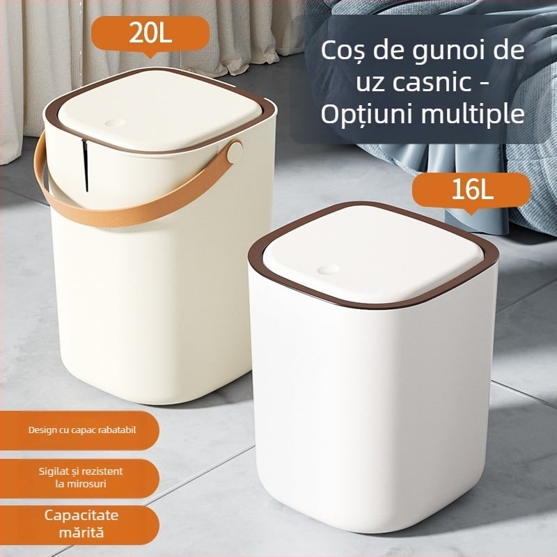 Coș de gunoi din plastic, cu deschidere prin apăsare, capacitate 12 L sau mai mult, pentru bucătărie, living și baie, cu capac