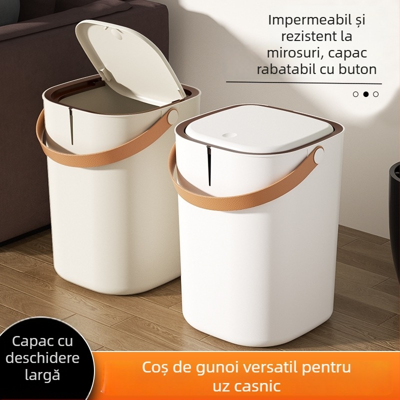 Coș de gunoi din plastic, cu deschidere prin apăsare, capacitate 12 L sau mai mult, pentru bucătărie, living și baie, cu capac